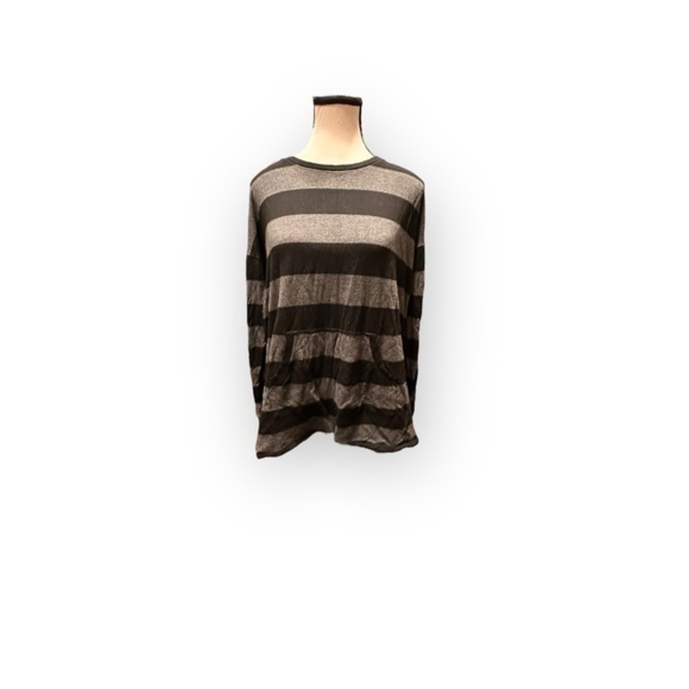 Women’s Small Kensie Striped Black Grey Sweatshirt Kangaroo Pocket S
